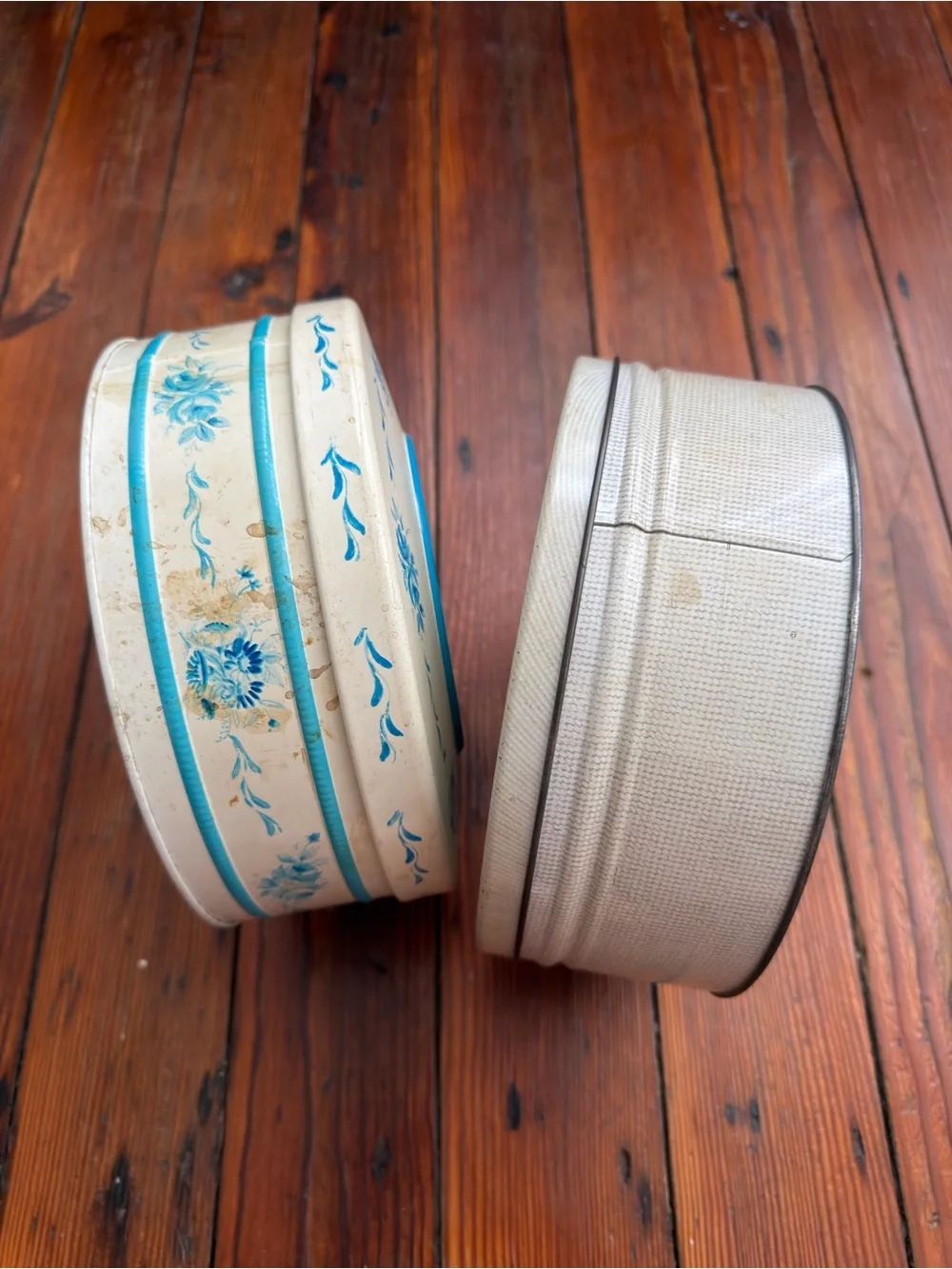 Vintage Floral Metal Cookie Tins - Pair